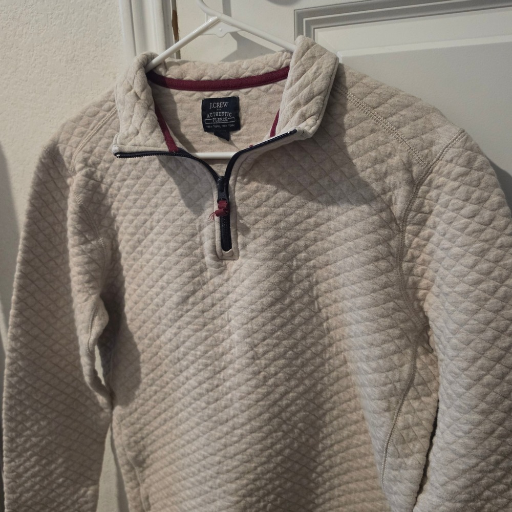 J. Crew Authentic Fleece Womens Small Cream Diamond Quilted Quarter Zip Pullover